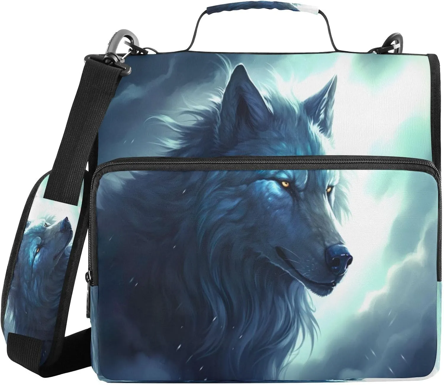 ATTX Wolf Zipper Binder with Adjustable Padded Strap - 3 Ring 500 Sheet Capacity Binder Bag with Multi-Pocket Organizer, Fits 12 Inch Laptop#462