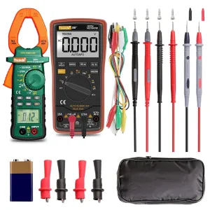Auto Ranging Digital Multimeter and Clamp Meter - with Storage Bag Battery Alligator Clips Test Leads for AC/DC Voltage/Current Voltage Alert Amp Ohm/Volt Multi Tester Diode