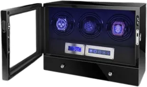Automatic Watch Winder Black Piano Paint Watch Winding Box with Led Lights and Silent Motor 5 Rotation Mode Fit Lady and Man Watches Open Lid Design Easy Access,3 0