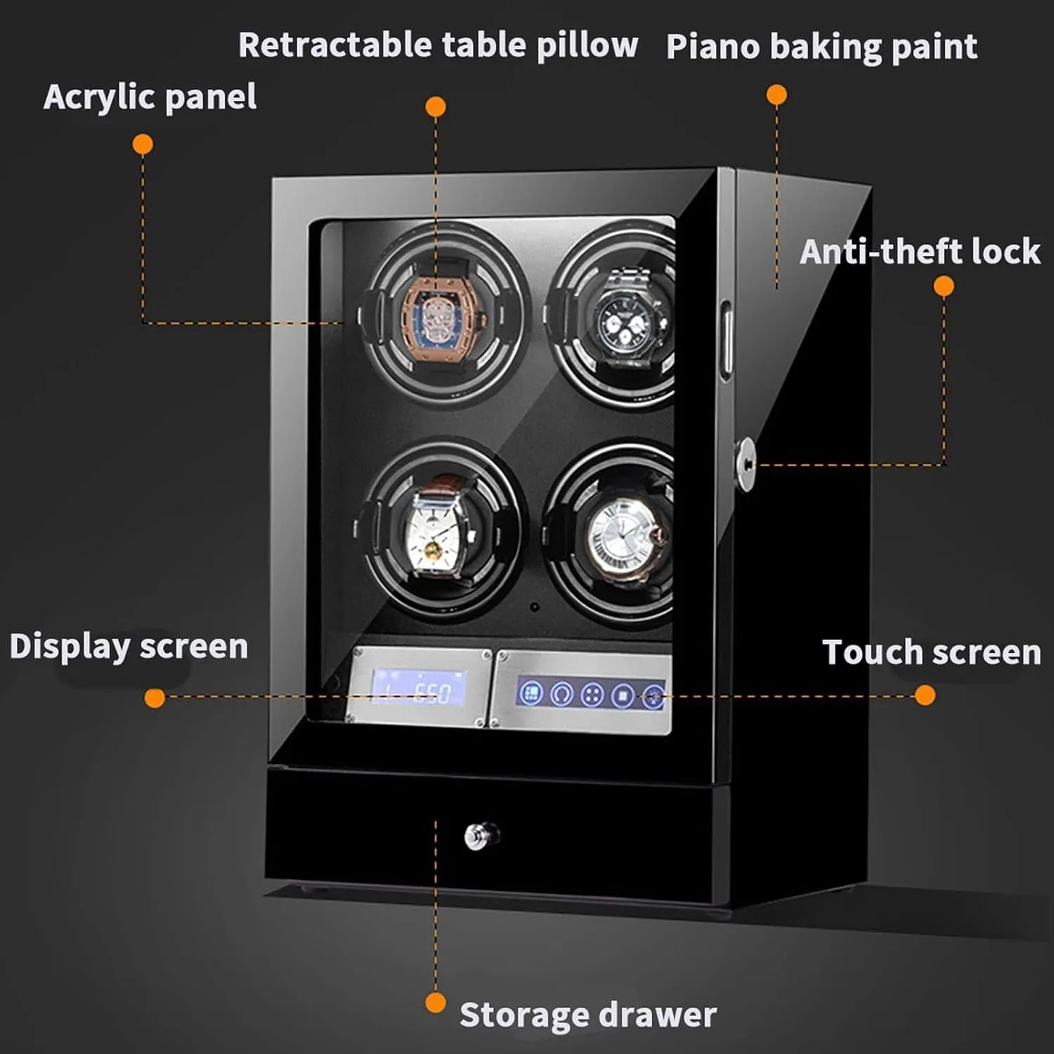 Automatic Watch Winder Black Piano Paint Watch Winding Box with Led Lights and Silent Motor 5 Rotation Mode Fit Lady and Man Watches Open Lid Design Easy Access,3 0