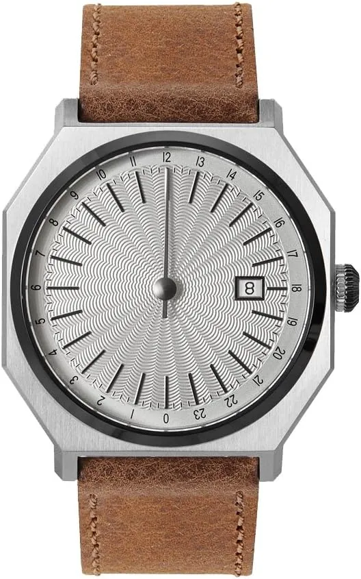 Automatically 02 - Brown Leather, Silver/Black Case, Silver Dial