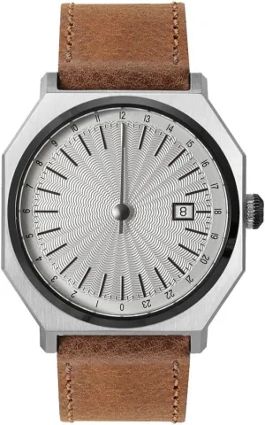 Automatically 02 - Brown Leather, Silver/Black Case, Silver Dial