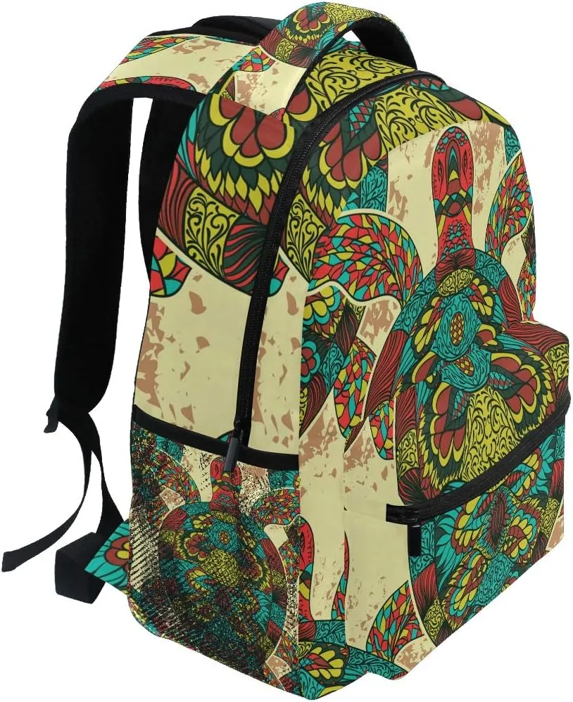 AUUXVA Backpack Colorful Ethnic Sea Turtle School Shoulder Bag Large Waterproof Durable Bookbag Laptop Daypack for Students Teens Girls Boys Elementary