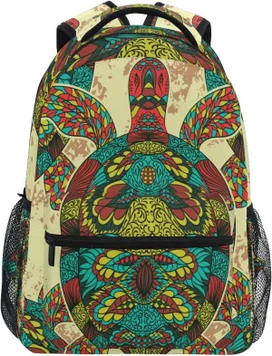 AUUXVA Backpack Colorful Ethnic Sea Turtle School Shoulder Bag Large Waterproof Durable Bookbag Laptop Daypack for Students Teens Girls Boys Elementary