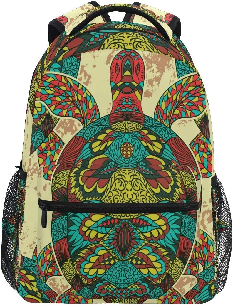 AUUXVA Backpack Colorful Ethnic Sea Turtle School Shoulder Bag Large Waterproof Durable Bookbag Laptop Daypack for Students Teens Girls Boys Elementary