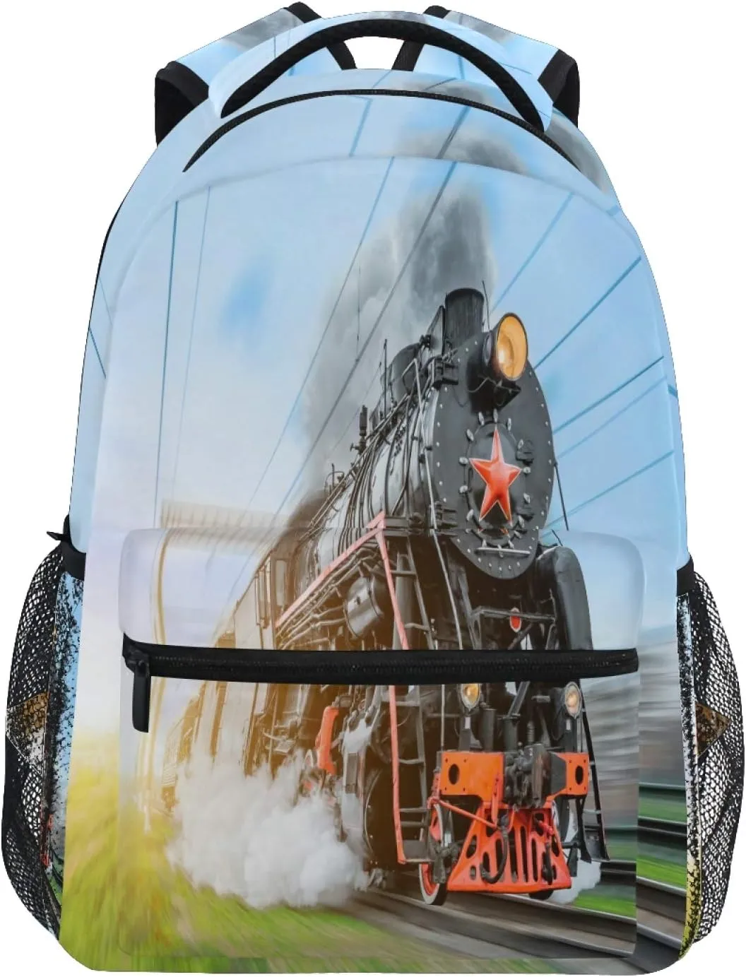 AUUXVA Backpack Vintage Steam Locomotive Train School Shoulder Bag Large Waterproof Durable Bookbag Laptop Daypack for Students Teens Girls Boys Elementary