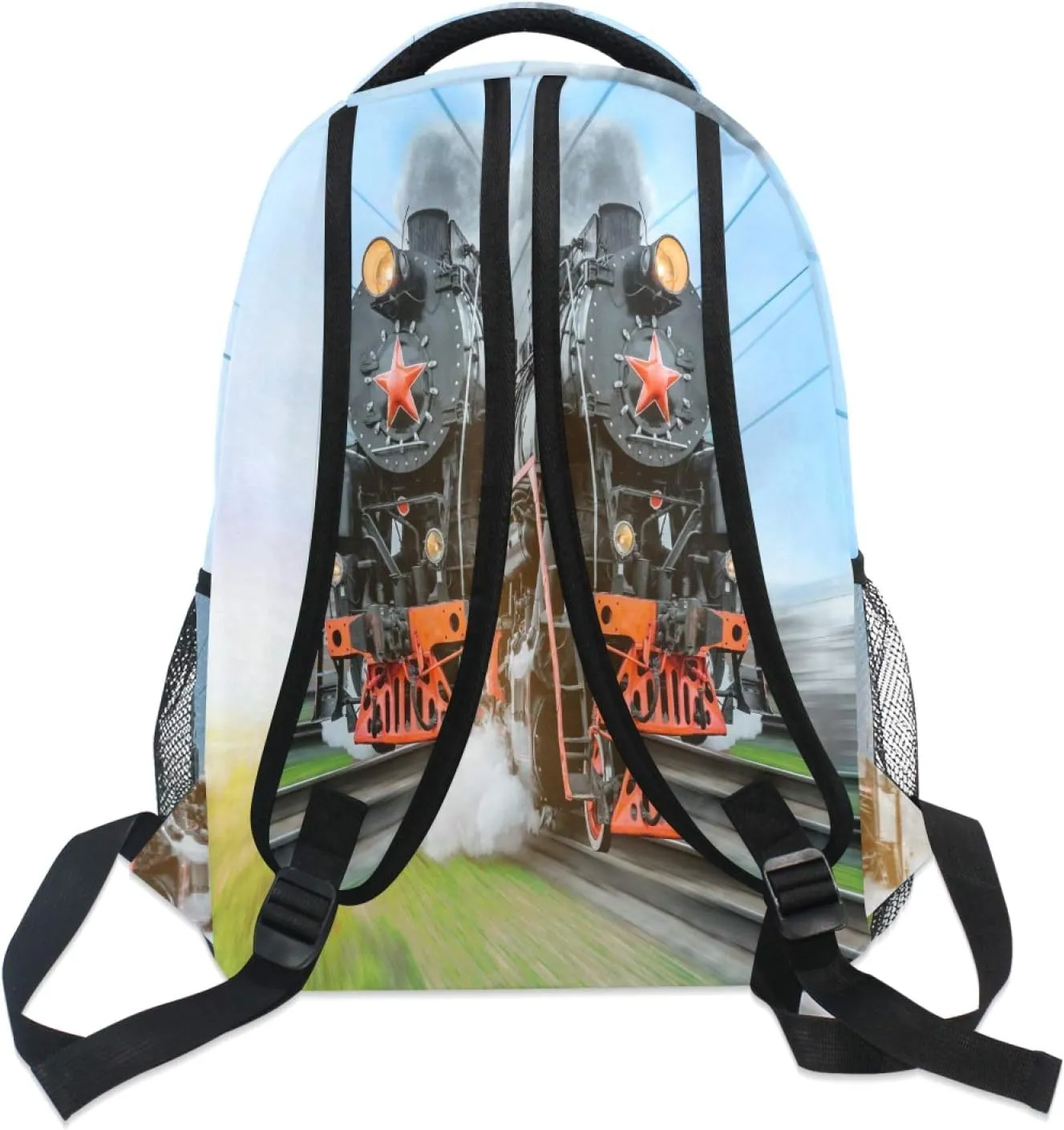 AUUXVA Backpack Vintage Steam Locomotive Train School Shoulder Bag Large Waterproof Durable Bookbag Laptop Daypack for Students Teens Girls Boys Elementary