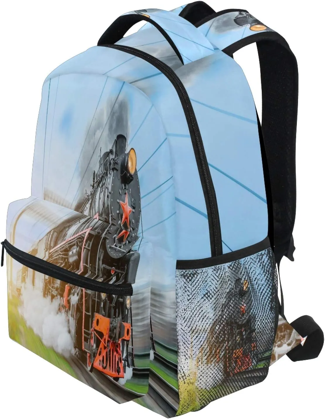 AUUXVA Backpack Vintage Steam Locomotive Train School Shoulder Bag Large Waterproof Durable Bookbag Laptop Daypack for Students Teens Girls Boys Elementary