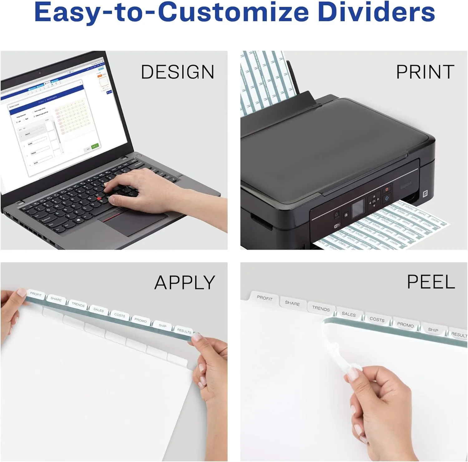 Avery 12-Tab Binder Dividers, Easy Print & Apply Clear Label Strip, Index Maker, White Tabs, 5 Sets (11429)