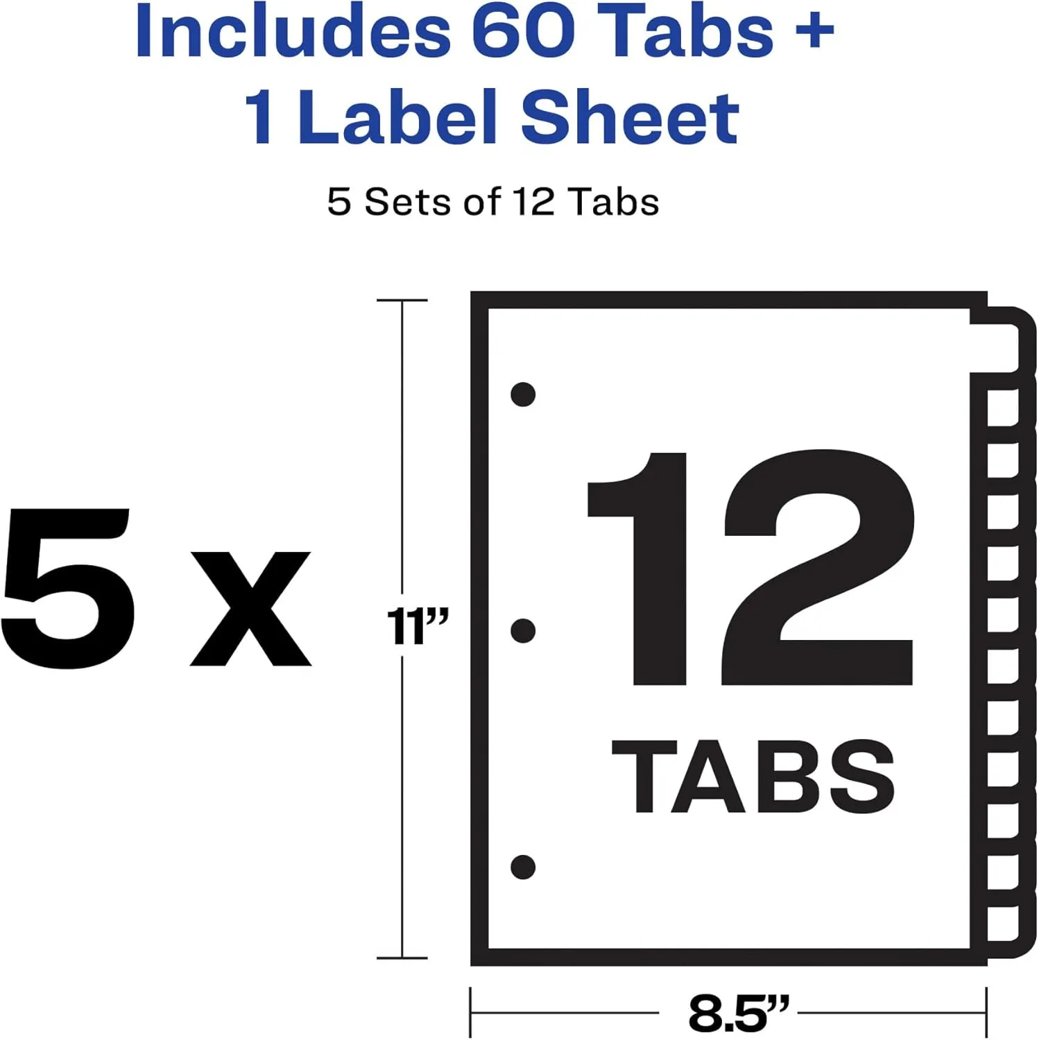 Avery 12-Tab Binder Dividers, Easy Print & Apply Clear Label Strip, Index Maker, White Tabs, 5 Sets (11429)