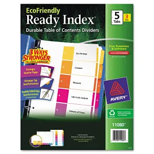 Avery® Customizable Table Of Contents Ready Index Dividers With Multicolor Tabs, 5-Tab, 1 To 5, 11 X 8.5, White, 3 Sets