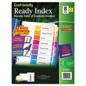 Avery® Customizable Table Of Contents Ready Index Dividers With Multicolor Tabs, 8-Tab, 1 To 8, 11 X 8.5, White, 3 Sets