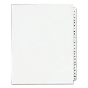 Avery® Preprinted Legal Exhibit Side Tab Index Dividers, Avery Style, 25-Tab, 1 To 25, 11 X 8.5, White, 1 Set, (1330)