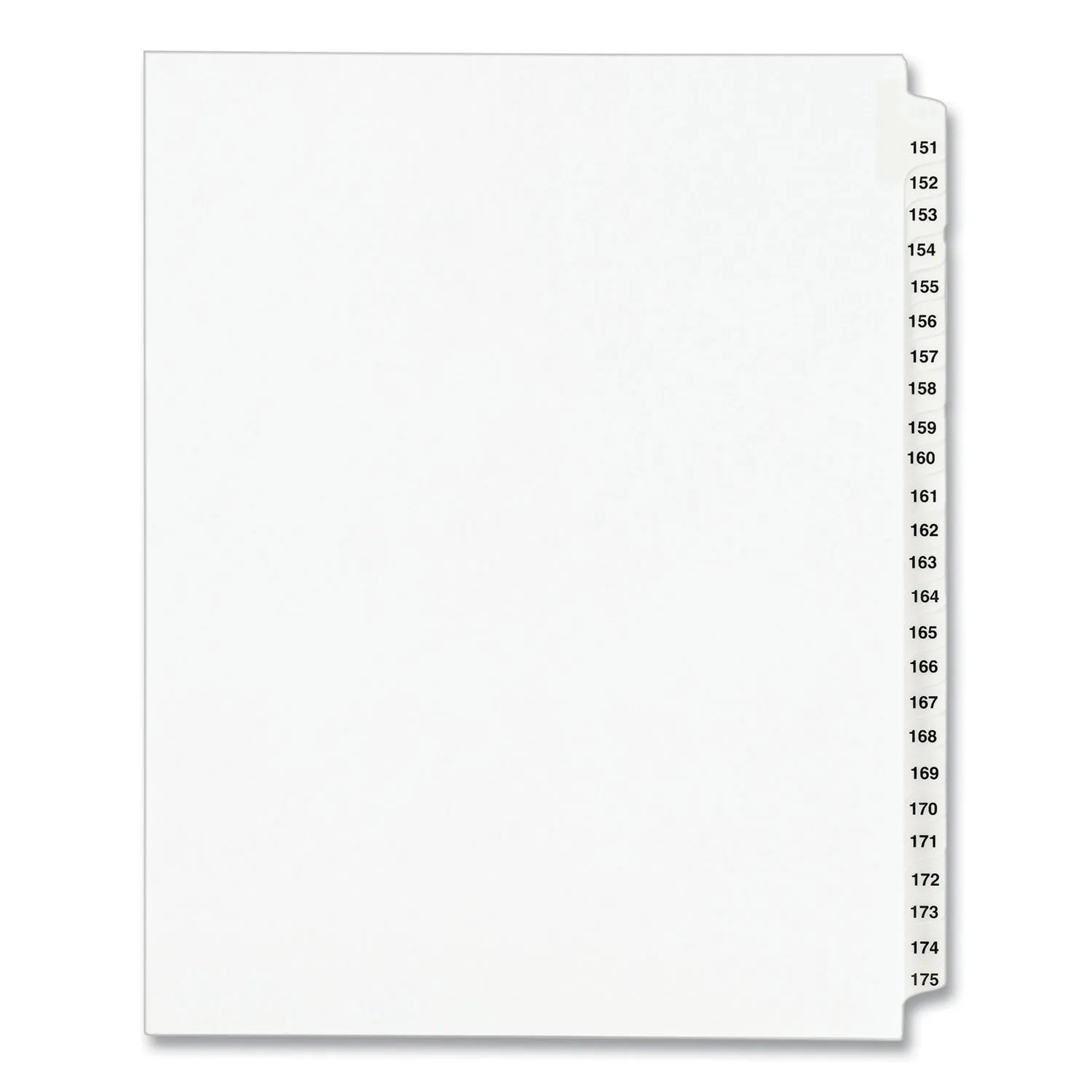 Avery® Preprinted Legal Exhibit Side Tab Index Dividers, Avery Style, 25-Tab, 151 To 175, 11 X 8.5, White, 1 Set, (1336)