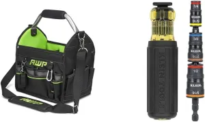 AWP 12" Pro Tool Tote with Rotating Handle Bundle with Klein Tools 7-in-1 Impact Flip Socket Set