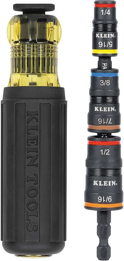 AWP 12" Pro Tool Tote with Rotating Handle Bundle with Klein Tools 7-in-1 Impact Flip Socket Set
