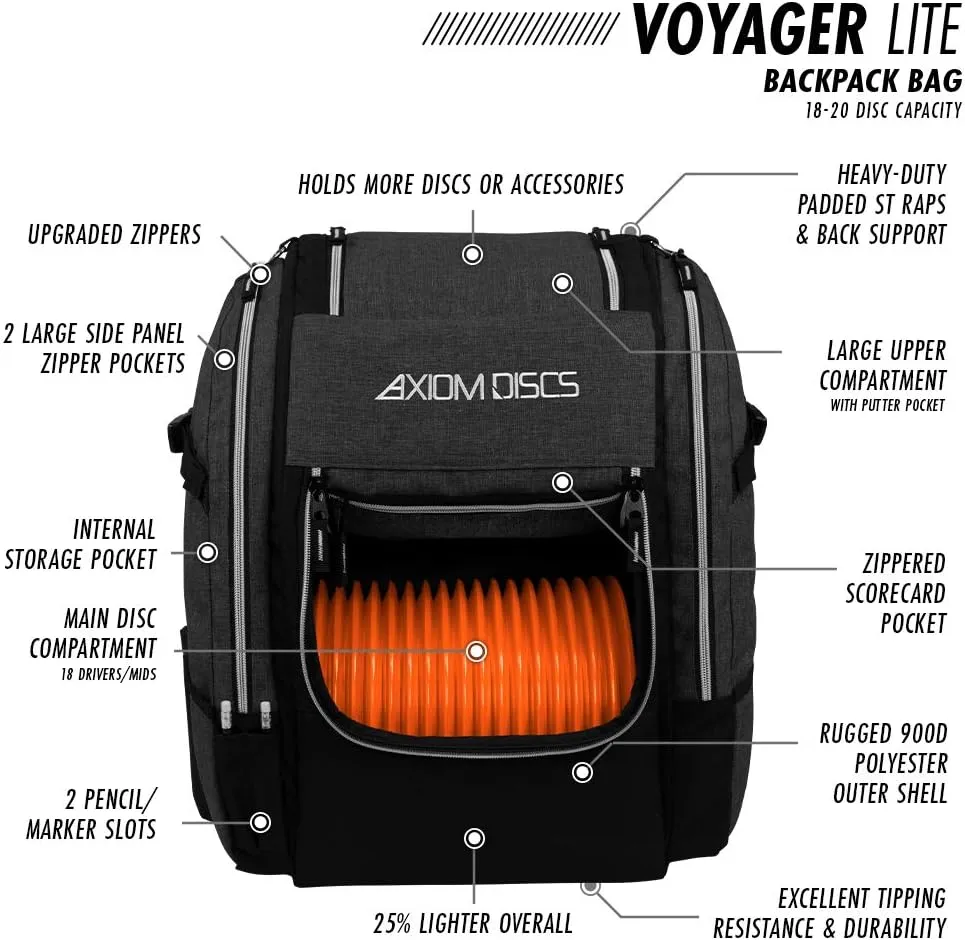 Axiom Discs Voyager Lite Backpack Disc Golf Bag (Choose Your Favorite Color)