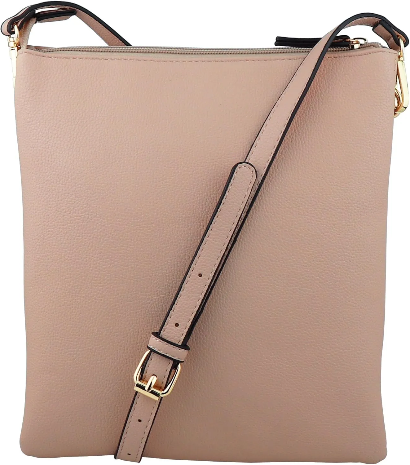 B BRENTANO Vegan Double-Zip Pocket Crossbody Handbag Purse wih Big Tassel Accent