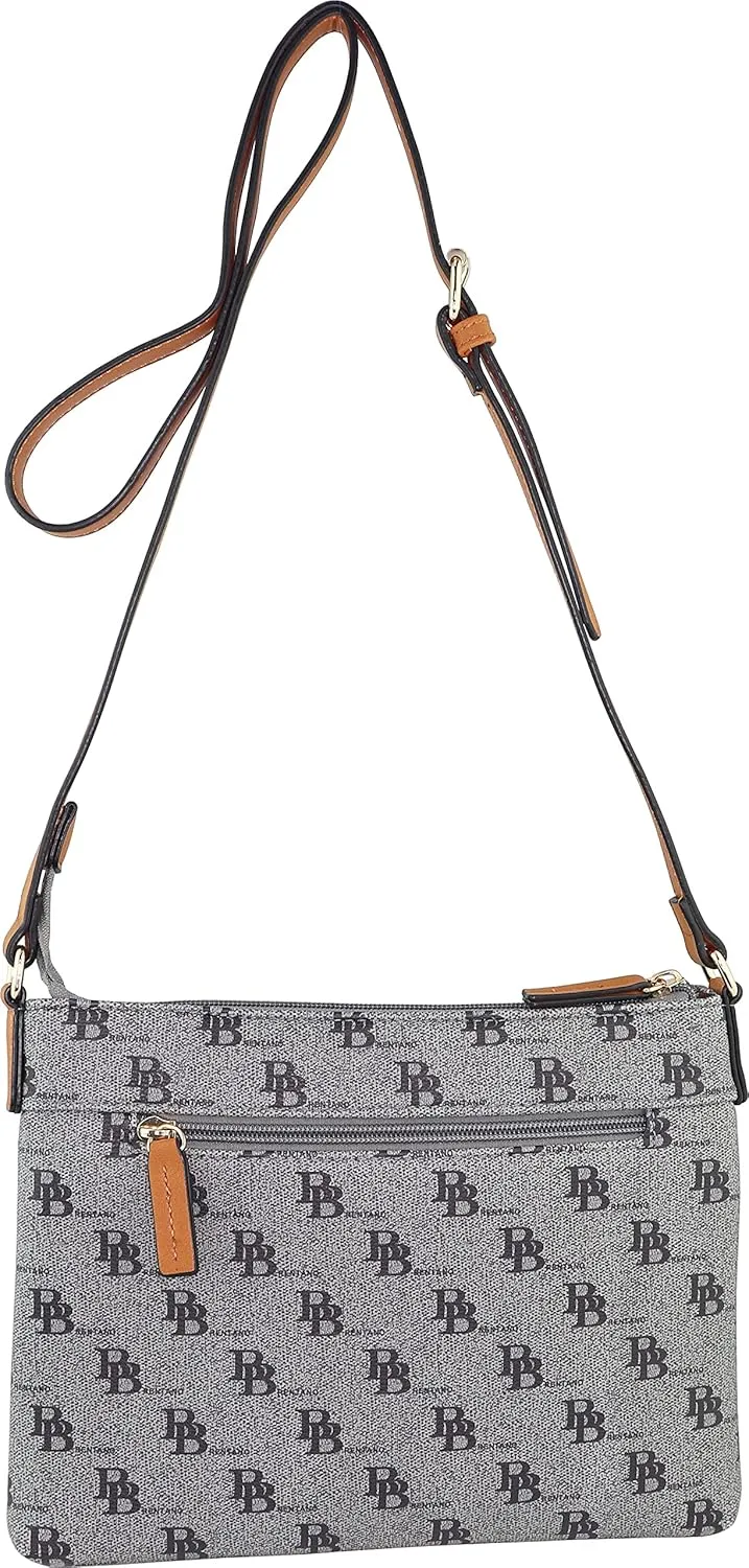 B BRENTANO Vegan Multi-Zipper Crossbody Handbag Purse with Tassel Accents
