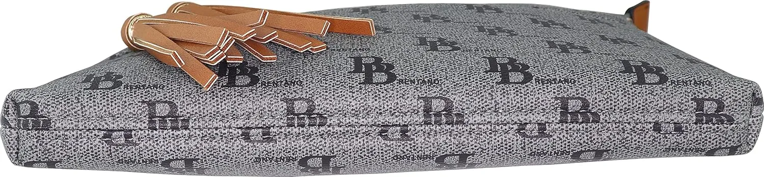 B BRENTANO Vegan Multi-Zipper Crossbody Handbag Purse with Tassel Accents