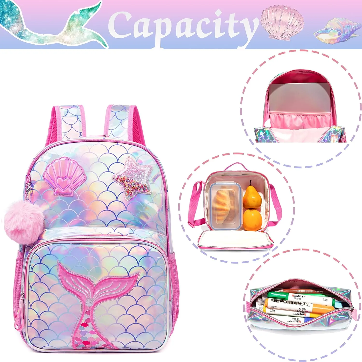 Backpack for Girls Elementary Bookbag for School Backpack Set Girls Preschool Book Bag with Lunch Box Pencil Case