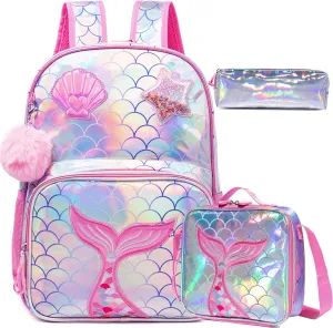 Backpack for Girls Elementary Bookbag for School Backpack Set Girls Preschool Book Bag with Lunch Box Pencil Case