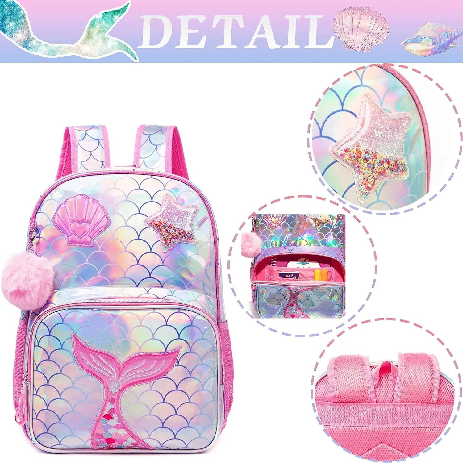 Backpack for Girls Elementary Bookbag for School Backpack Set Girls Preschool Book Bag with Lunch Box Pencil Case