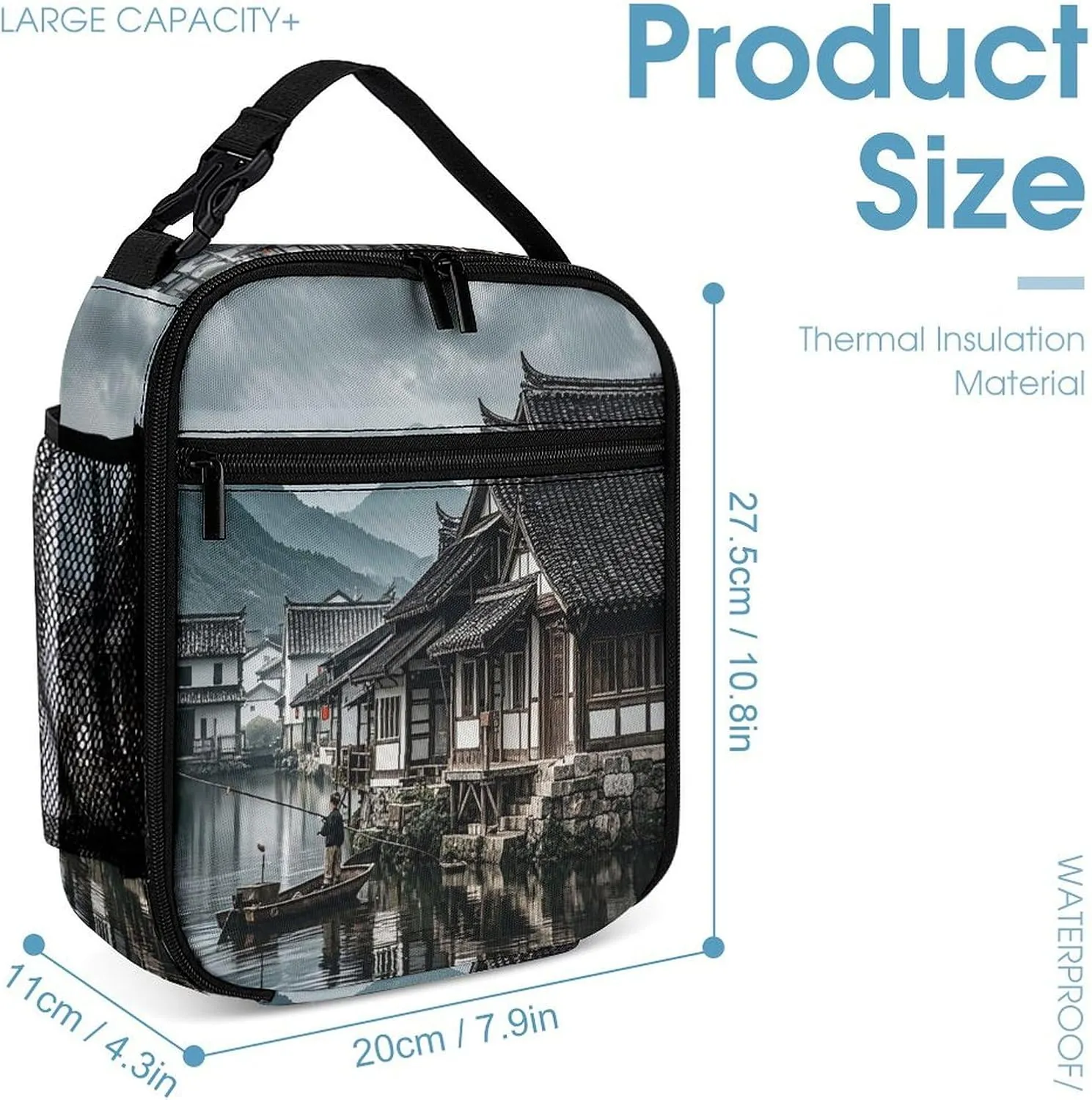 Backpack Lunch Bag Pencil Pouch Set, Antique Countryside Print Lightweight & Durable 3-Piece Combo Ideal for Work, And Travel