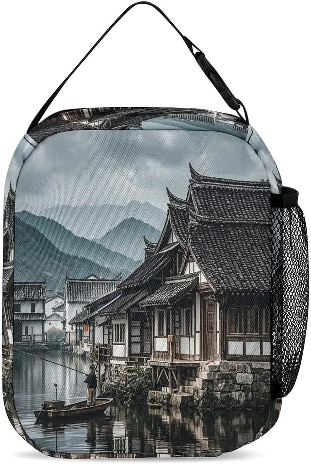 Backpack Lunch Bag Pencil Pouch Set, Antique Countryside Print Lightweight & Durable 3-Piece Combo Ideal for Work, And Travel