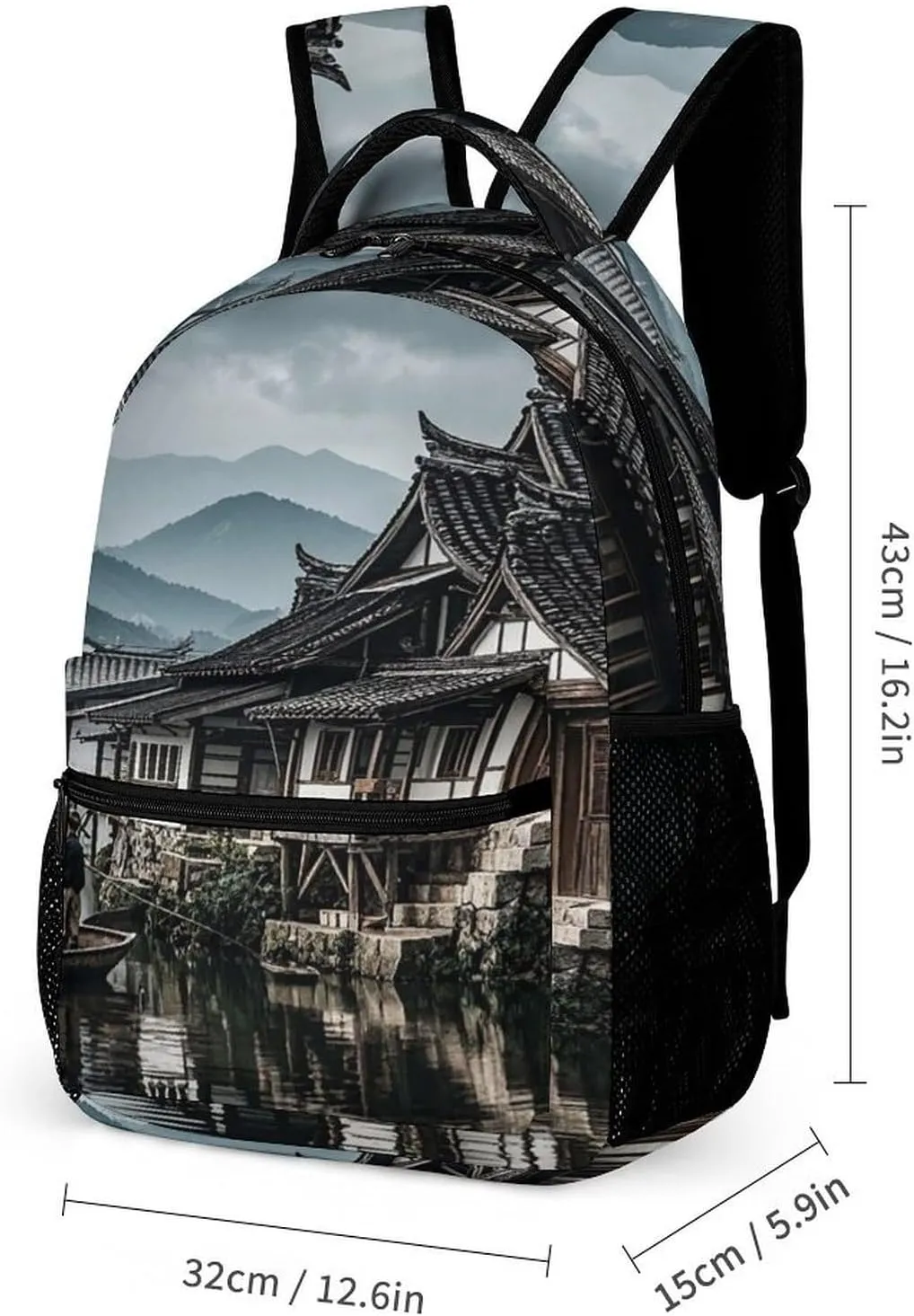Backpack Lunch Bag Pencil Pouch Set, Antique Countryside Print Lightweight & Durable 3-Piece Combo Ideal for Work, And Travel