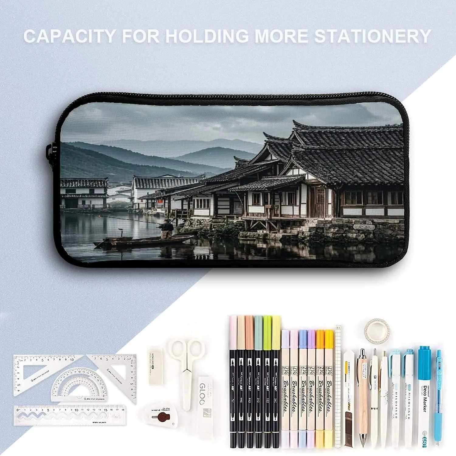 Backpack Lunch Bag Pencil Pouch Set, Antique Countryside Print Lightweight & Durable 3-Piece Combo Ideal for Work, And Travel