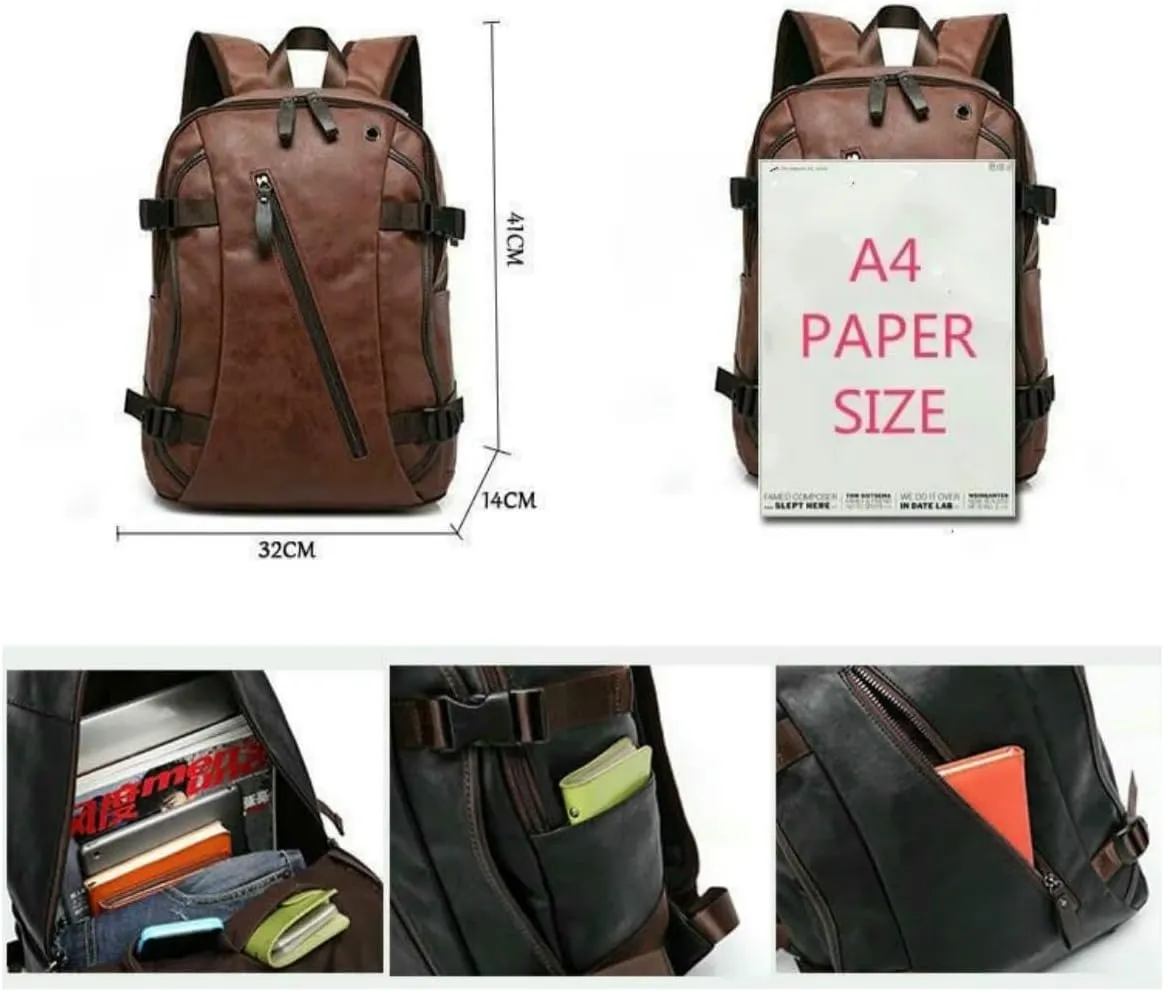 Backpack Vintage Men's Backpack Fashion Pu Leather Laptop Bag Pocket Travel Backpack