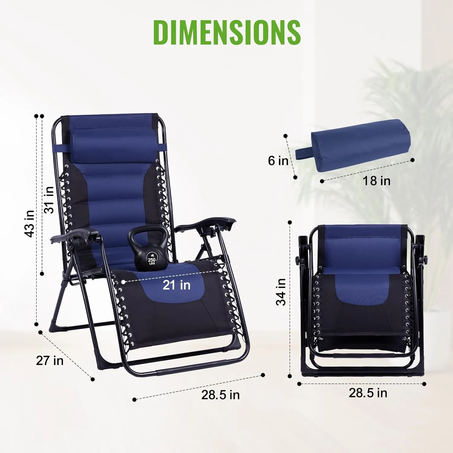 Backyard Expressions Deluxe XL Padded Recliner Chair – Ergonomic Anti-Gravity Lounger with Folding Design, Side Tray, and Adjustable Headrest