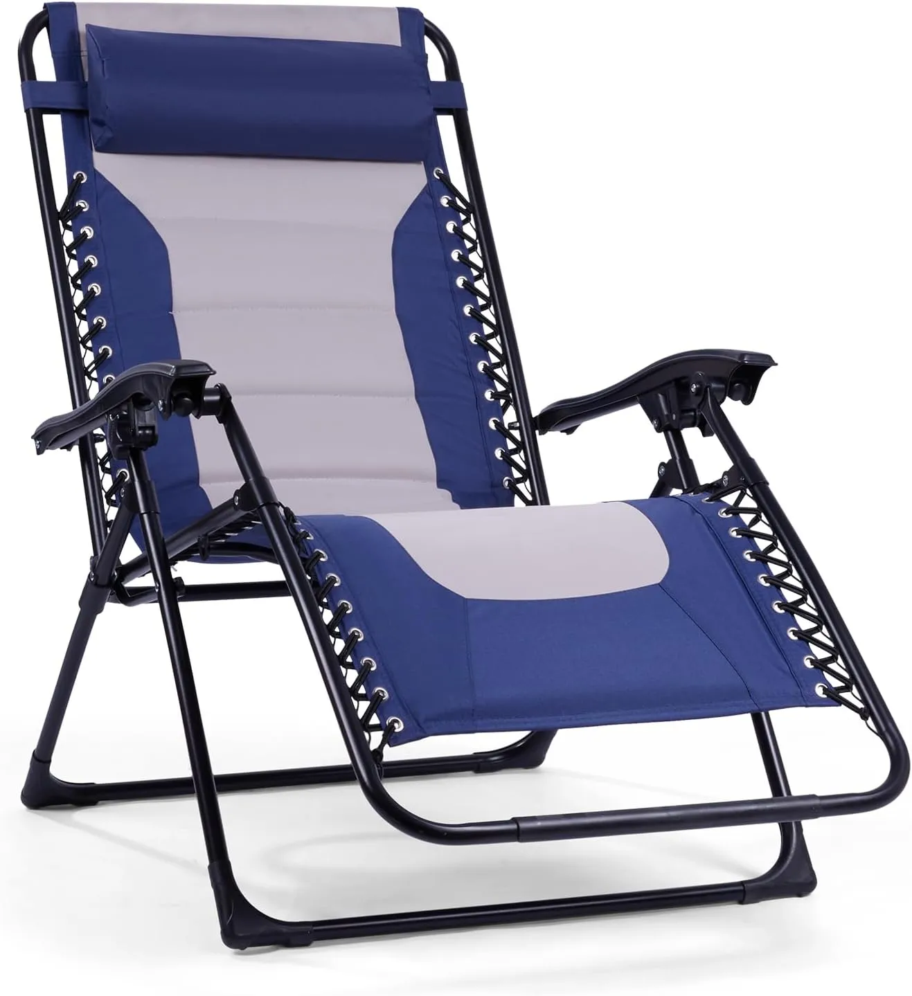 Backyard Expressions Deluxe XL Padded Recliner Chair – Ergonomic Anti-Gravity Lounger with Folding Design, Side Tray, and Adjustable Headrest