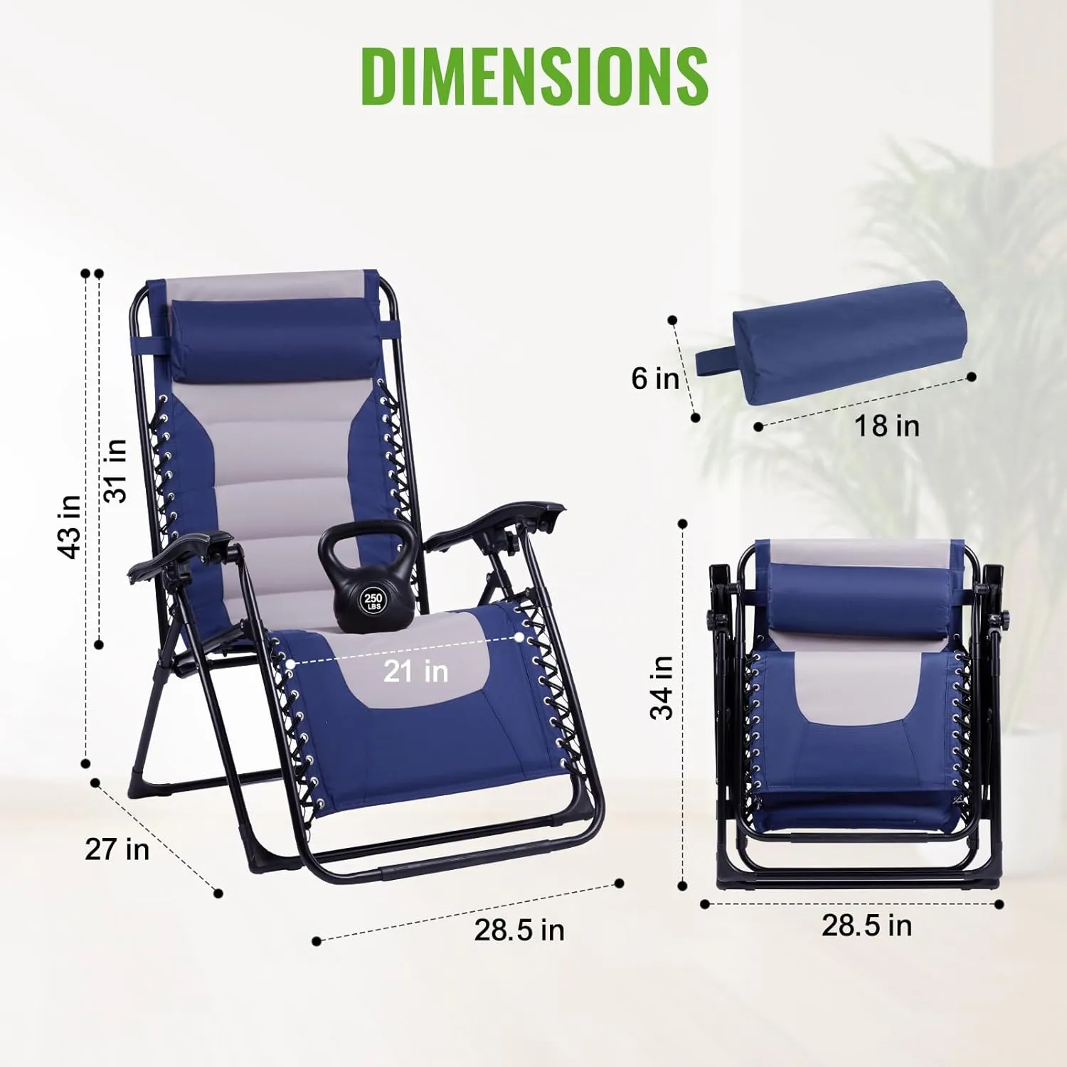 Backyard Expressions Deluxe XL Padded Recliner Chair – Ergonomic Anti-Gravity Lounger with Folding Design, Side Tray, and Adjustable Headrest