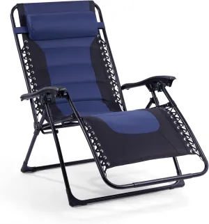 Backyard Expressions Deluxe XL Padded Recliner Chair – Ergonomic Anti-Gravity Lounger with Folding Design, Side Tray, and Adjustable Headrest
