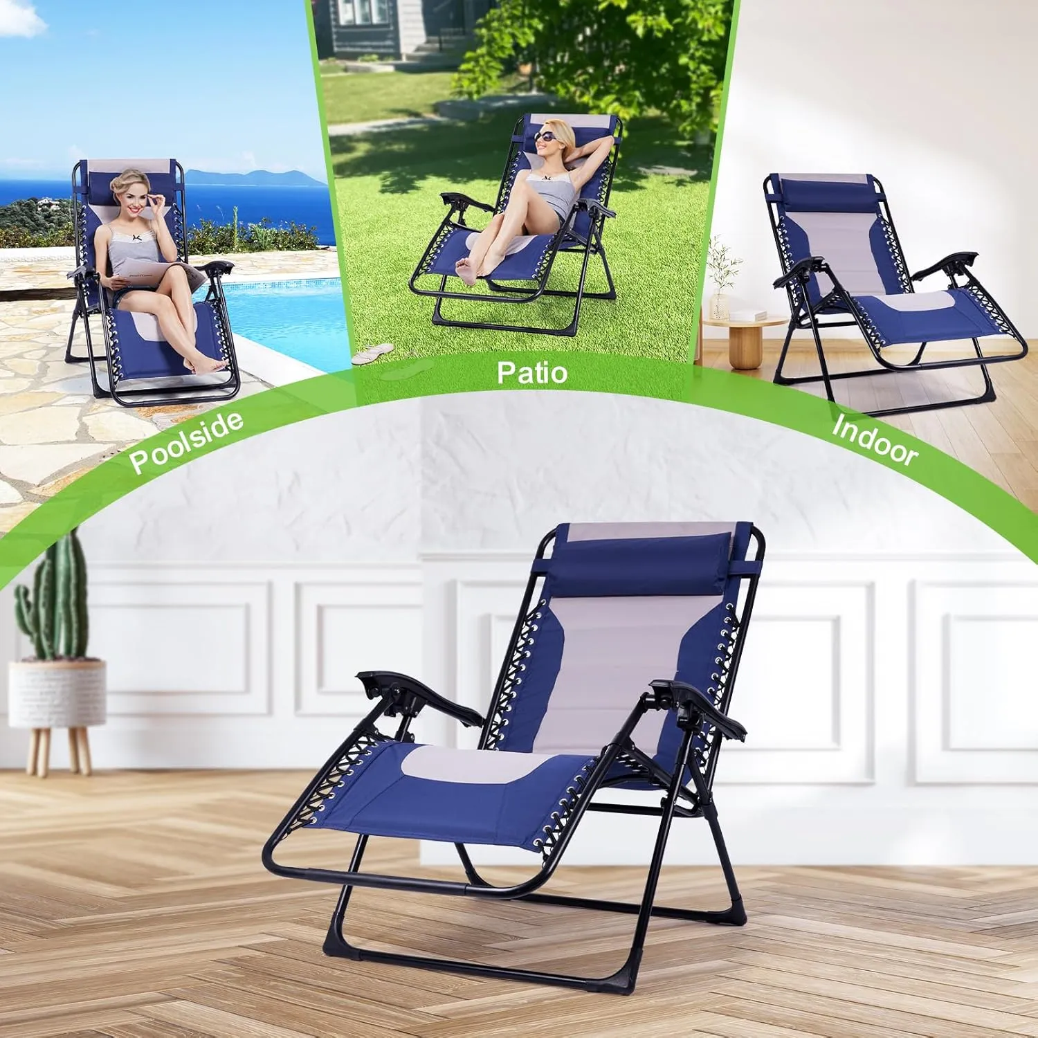 Backyard Expressions Deluxe XL Padded Recliner Chair – Ergonomic Anti-Gravity Lounger with Folding Design, Side Tray, and Adjustable Headrest