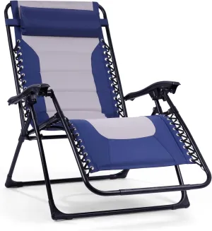 Backyard Expressions Deluxe XL Padded Recliner Chair – Ergonomic Anti-Gravity Lounger with Folding Design, Side Tray, and Adjustable Headrest