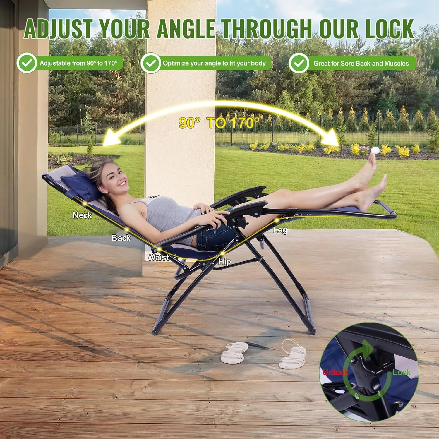 Backyard Expressions Deluxe XL Padded Recliner Chair – Ergonomic Anti-Gravity Lounger with Folding Design, Side Tray, and Adjustable Headrest