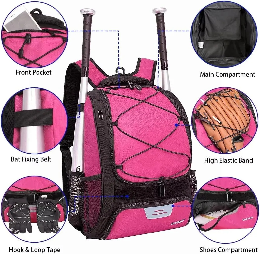 Baseball Bag Softball Backpack - Youth Adult T Ball Bat Equipment Bag with Bat Helmet Holders, Shoe Compartment