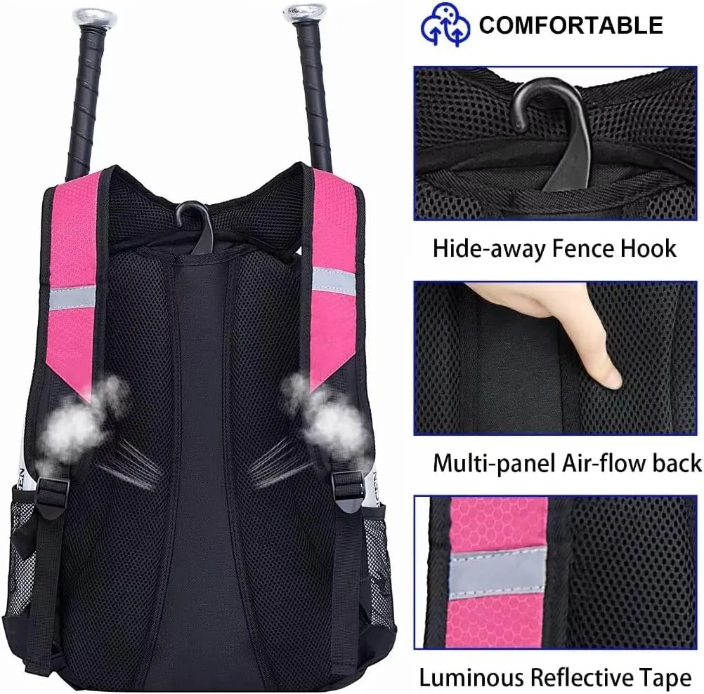 Baseball Bag Softball Backpack - Youth Adult T Ball Bat Equipment Bag with Bat Helmet Holders, Shoe Compartment