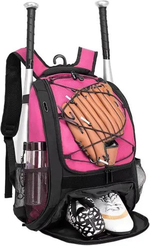 Baseball Bag Softball Backpack - Youth Adult T Ball Bat Equipment Bag with Bat Helmet Holders, Shoe Compartment