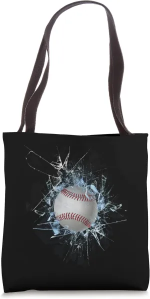 Baseball bat with broken glass of Breakthrough Baseball Tote Bag