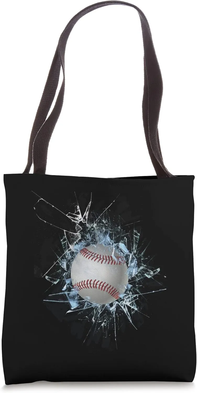Baseball bat with broken glass of Breakthrough Baseball Tote Bag