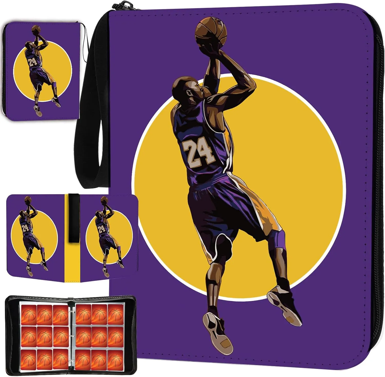 Basketball Card Binder, 900 Pockets Los Angeles Basketball Card Holder for #24 Trading Cards with 50 Removable Sleeves 9 Pocket Zipper 3 Ring Folder Album Book Collection Organizer Storage Protector