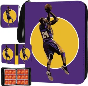 Basketball Card Binder, 900 Pockets Los Angeles Basketball Card Holder for #24 Trading Cards with 50 Removable Sleeves 9 Pocket Zipper 3 Ring Folder Album Book Collection Organizer Storage Protector