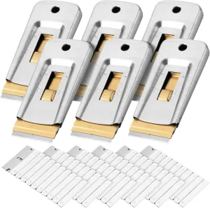 Bates Choice Metal Razor Blade Scraper Tool, Pack of 6, 60 Extra Carbon Steel Blades, Stainless Steel Heavy-Duty Cleaning Razor Scraper Tool