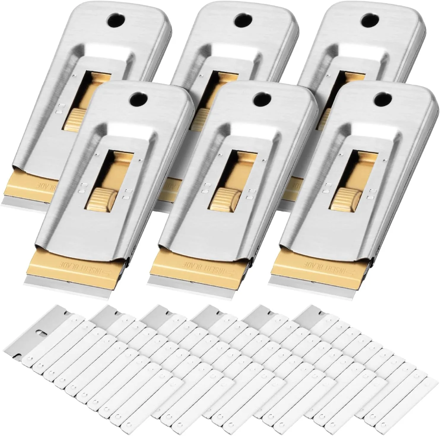 Bates Choice Metal Razor Blade Scraper Tool, Pack of 6, 60 Extra Carbon Steel Blades, Stainless Steel Heavy-Duty Cleaning Razor Scraper Tool