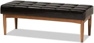 Baxton Studio Sanford Mid-Century Modern Dark Brown Faux Leather Upholstered and Walnut Brown Finished Wood Dining Bench