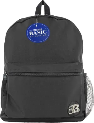 BAZIC School Backpack 16" Black, Lightweight School Bag Padded Back & Adjustable Strap for Students, Travel Bag Fit A4 Notebook, 1-Pack